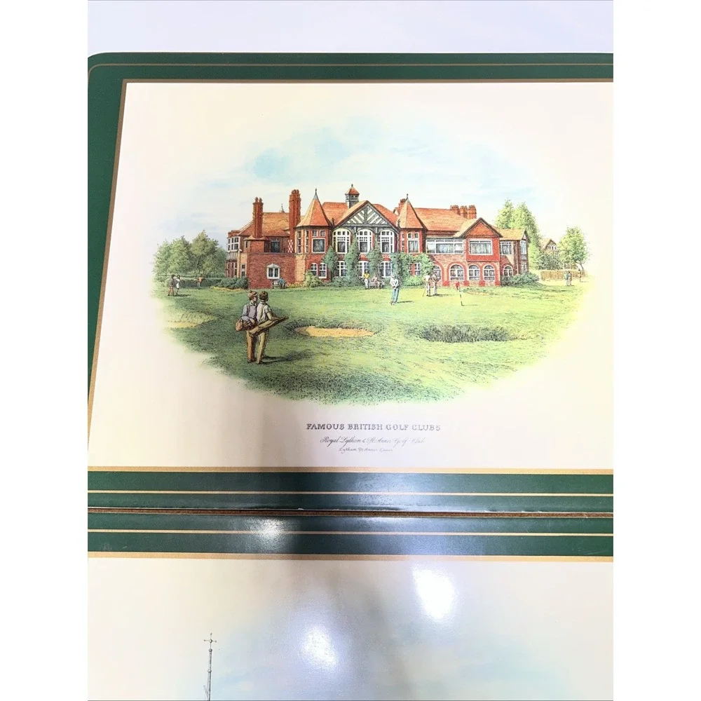 Set Of 4 Vintage Pimpernel Wall Hangings Depicting England's Grand Golf Venues
